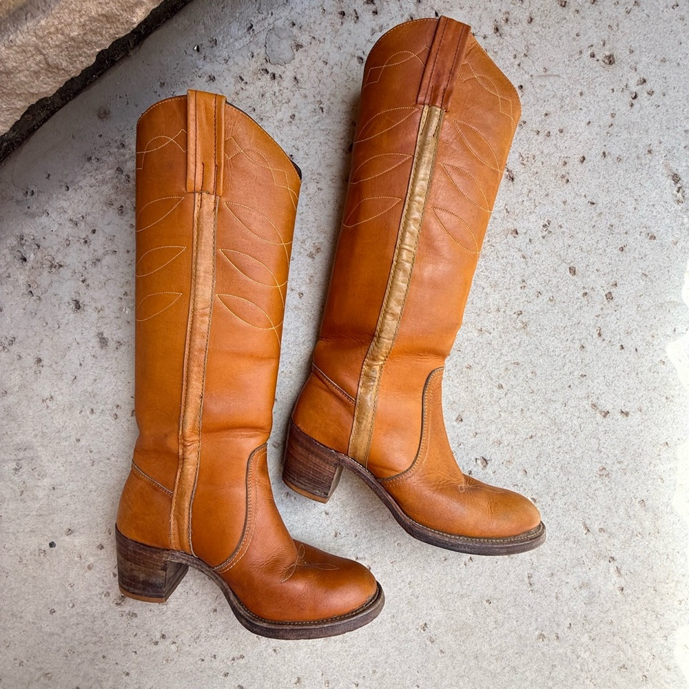 Frye vintage black label sunset orange Leather campus Boots size 7